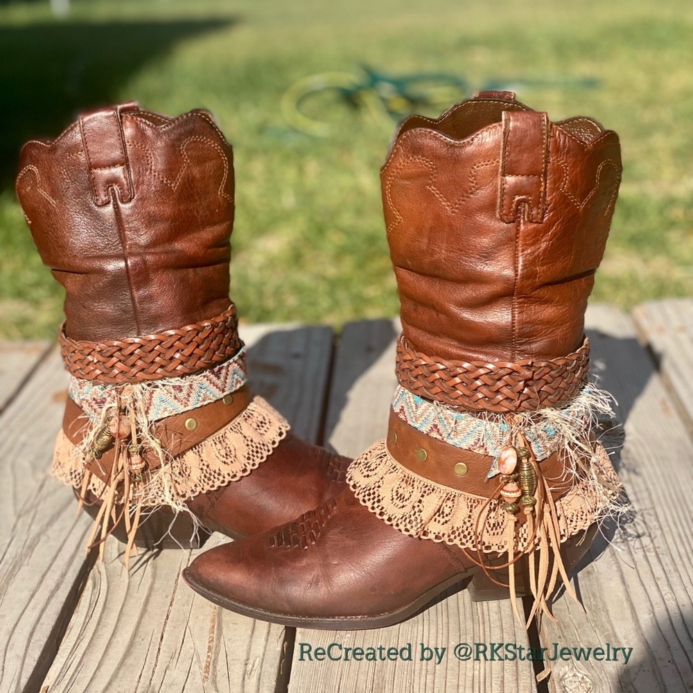 Sz 8 Vintage Slouch Western Womens Boots Wedding Boots UPCycled Cowgirl boots